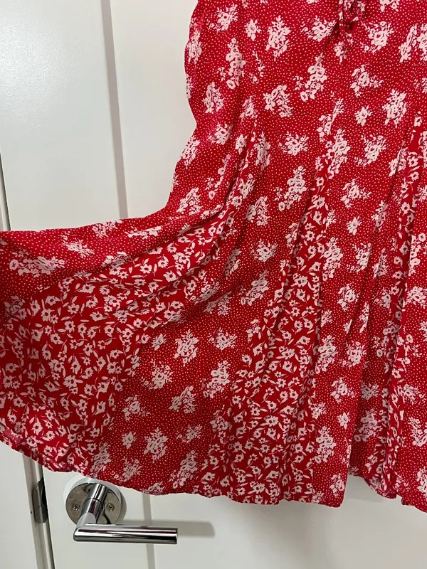 Free People Small Red Ditsy Floral Tie-Front Mini Tank Dress - Image 4