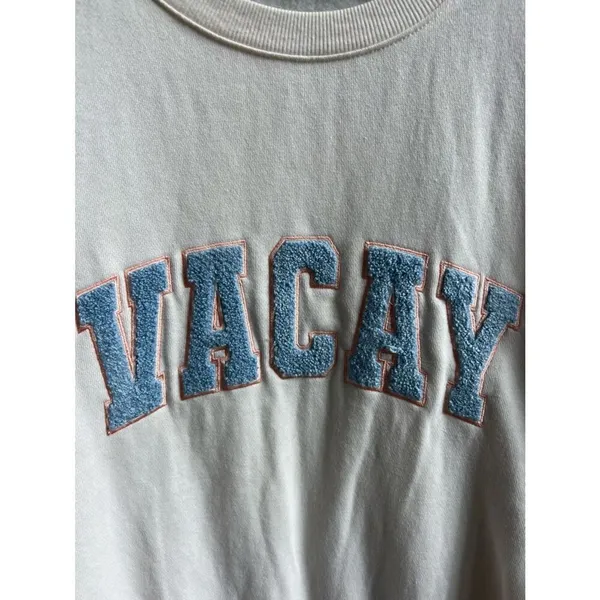 Z Supply Evereve Vacay Sweatshirt Crewneck Pullover Cream White Blue Size Small - Image 4