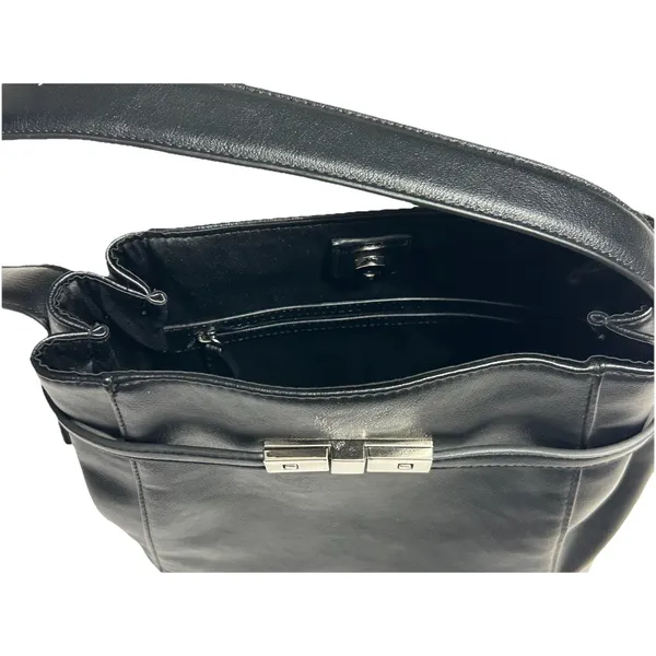 Time & Tru Dalton Shoulder Bag Black Faux Leather Purse Silver Belt Hardware NWT - Image 9