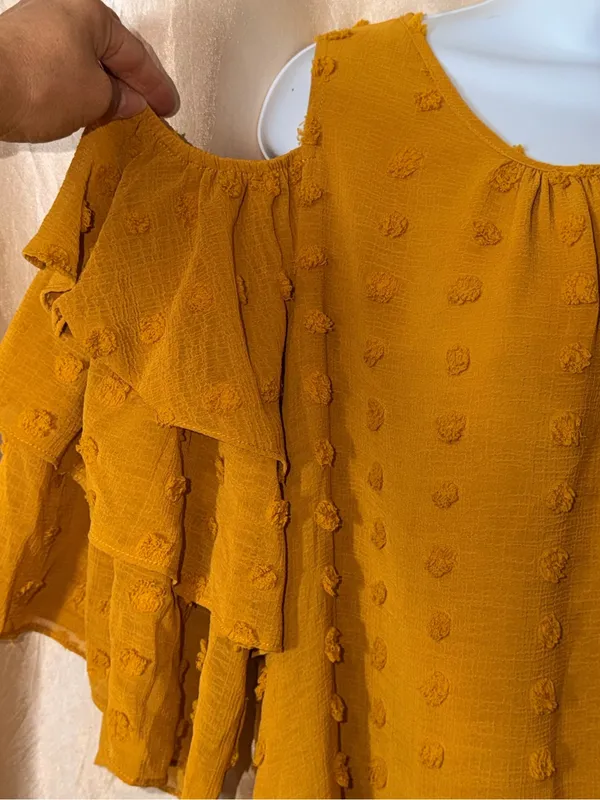 Cato Mustard Textured Ruffle Sleeve Tunic - Image 2