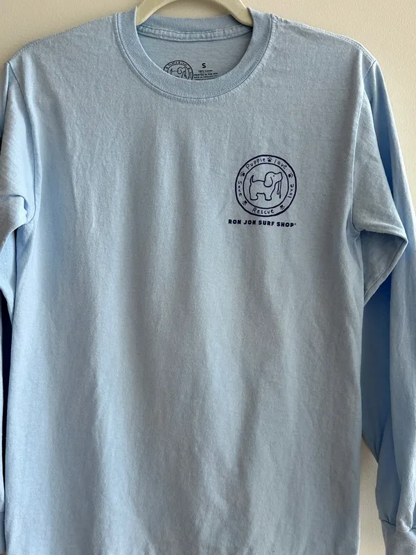Puppie Love - Ron Jon Surf Shop Blue Long Sleeve T-Shirt, Size Small - Image 4
