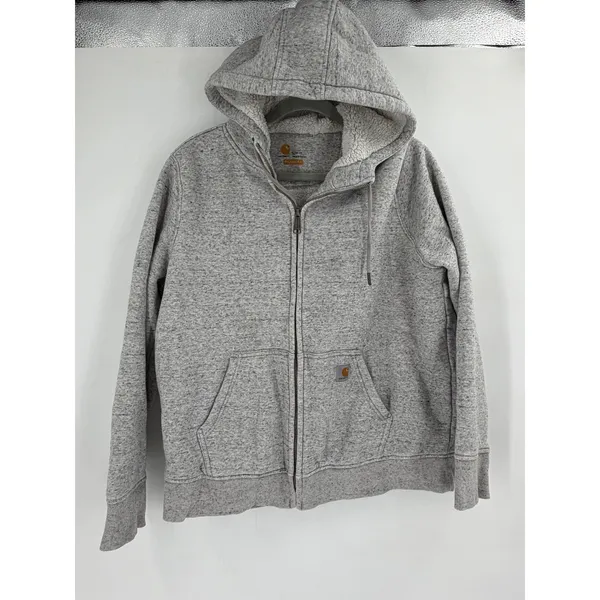 Carhartt Zip Hoodie Women Large Gray Sherpa Lined Relaxed Fit Workwear Gorpcore - Image 3