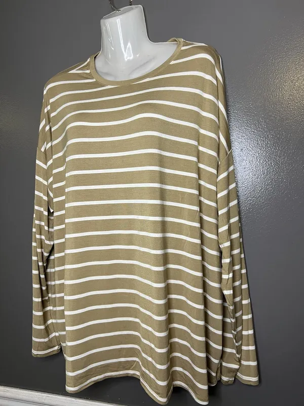 Gap Shirt Womens XXL Beige White Stripe Crew Neck Long Sleeve Jersey Top - Image 5
