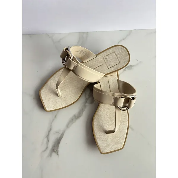 Dolce Vita Ilene Sandals Womens 8.5 Cream Off White Buckle Square Thong Slide - Image 11