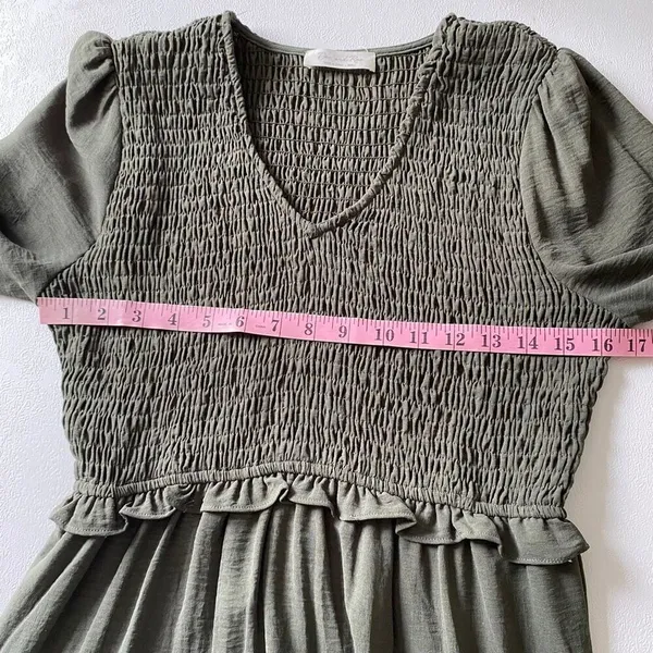 Doe and Rae Olive Smocked Midi Dress Small Cottagecore Boho - Image 5