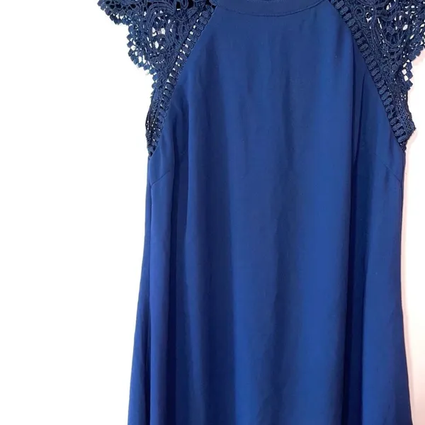 Altar’d State Crochet Sleeve Shift Dress Navy Blue Mini Lined - Image 4