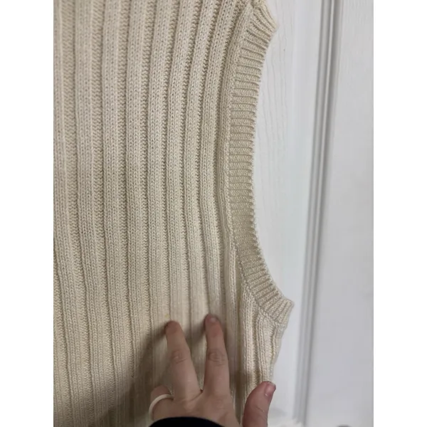 Karen Scott Vtg 90s Neutral Cable Knit Button Sweater Vest Fisherman Cottage Grandpa M Ramie - Image 8