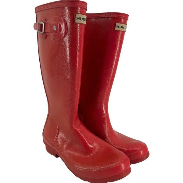 Hunter Original Tall Gloss Rain Boots Buckle Waterproof Rubber Military Red 5 - Image 2