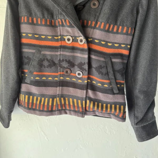 O'Neill Jacket Western Small Aztec‎ Stripe Hooded Button Peacoat Southwest - Image 3