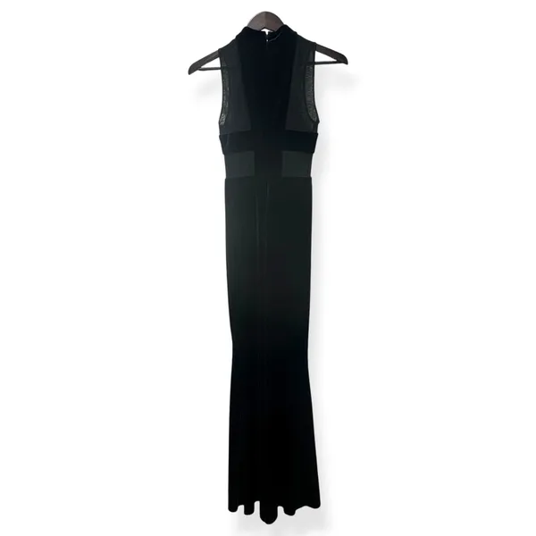 Betsy Adam Womens Gown Blue Sz 2 Velvet Mesh Mock Neck Formal Glam Elegant Goth‎ - Image 3