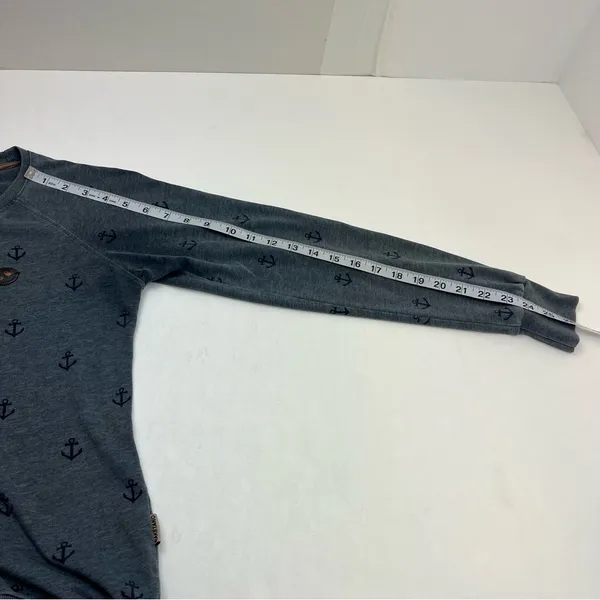Naketano The Poet’s Choice Womens Crewneck Sweatshirt Medium Blue‎ Anchor *FLAW - Image 12