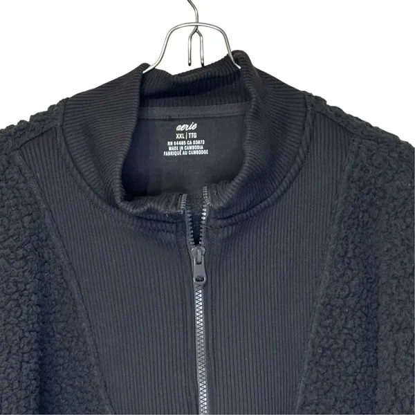Aerie Womens Sweatshirt Sherpa 1/4 Zip Fluffy Oversized Long Sleeve Black XXL - Image 2