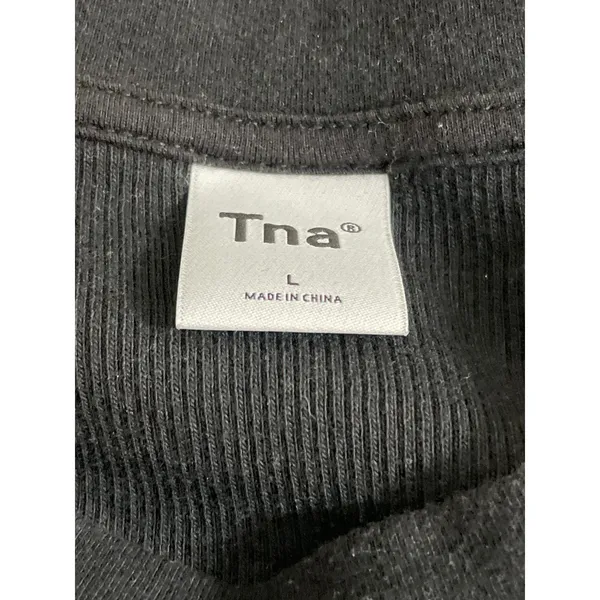 Aritzia TNA Women's Black Ribbed Knit Short Sleeve Crop T Shirt Tee Top Size L - Image 5