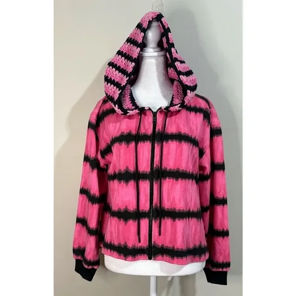 Alice + Olivia Zip Hoodie Womens‎ S Pink Black Tie Dye Crochet Excellent CC102 - Image 2