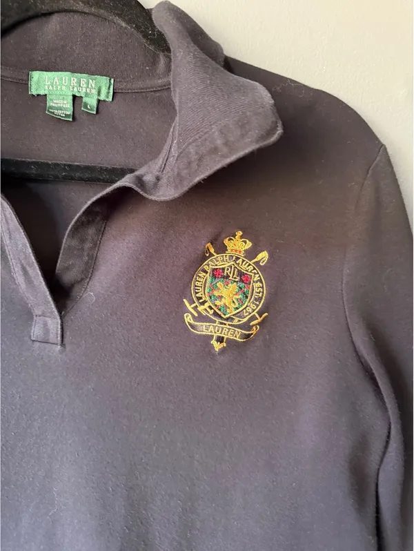 Lauren Ralph Lauren Black Cotton Long Sleeve Polo Shirt Size L - Image 5
