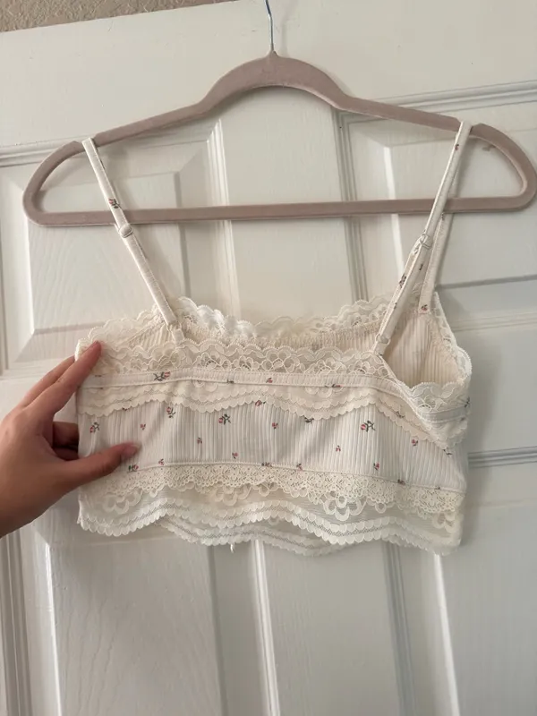Coquette Dainty Cream Lace Trim Mini Floral Rosette Bow Cami Tank - Image 6