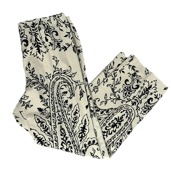 TALBOTS Petite Dress Pant Straight Leg Trouser Beige Black Damask Sz 10/12 - Image 2