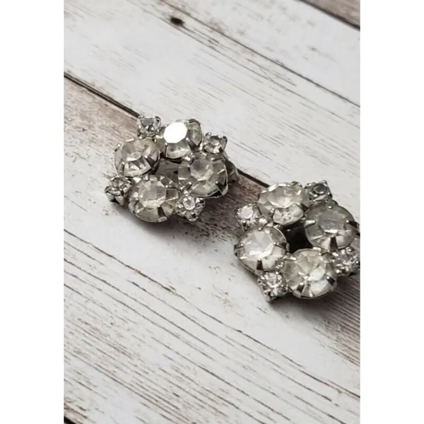 Vintage Clip On Earrings Group of Clear Gems 7/8" - Image 2