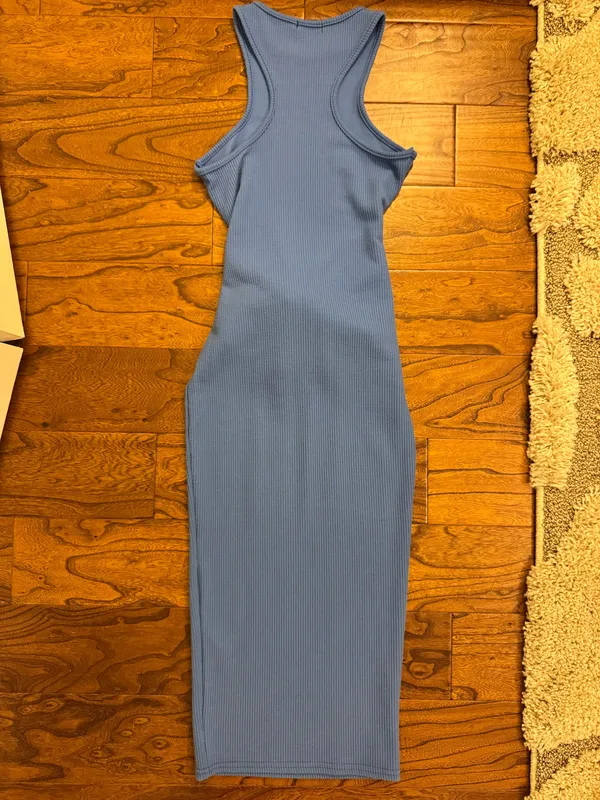 Boohoo body con blue dress with tie front - Image 4