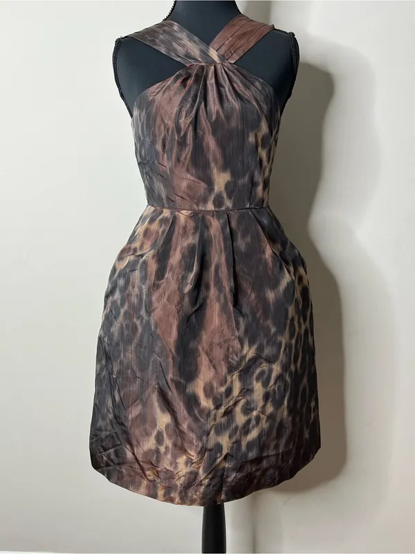 Banana Republic Leopard Print Halter Dress 0 Mob Wife Indie Sleaze Fit Flare - Image 2