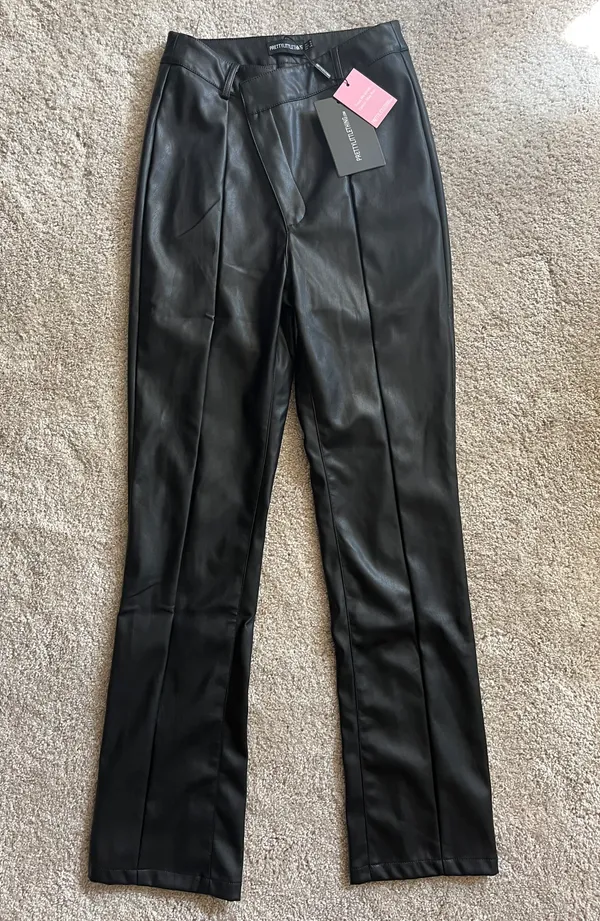 Pretty Little Thing Asymmetrical Waist Leather Pants - Image 3