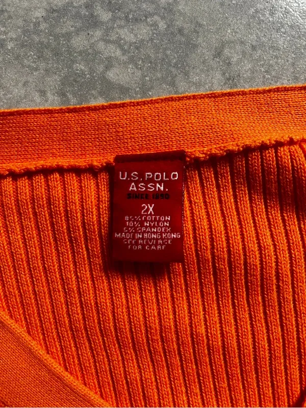 vintage embroidered U.S. Polo Assn. Bright Orange V-Neck Ribbed Knit Sweater - Image 5