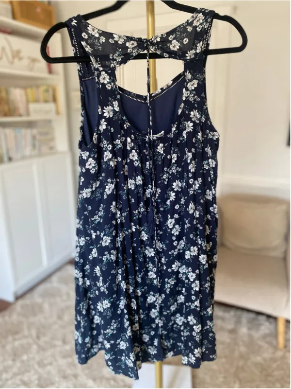 Entro Navy Floral Knee Length Swing Dress Feminine Boho Romantic Whimsical M - Image 3