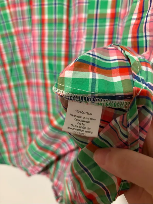 Haley and the Hound plaid cotton tunic top dress green pink large - Image 3