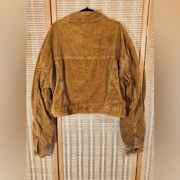 Pacsun Corduroy Cropped Jacket Flannel Lining, Button-Up, Tan, Sz M-L - Image 7