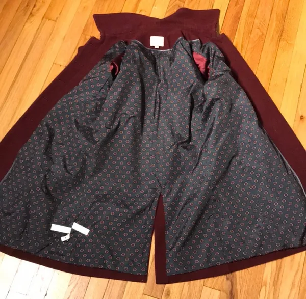 ✈️Loft Wool Preppy long Mock Pencil Bodice wine burgundy solid minimalist button coat - Image 7