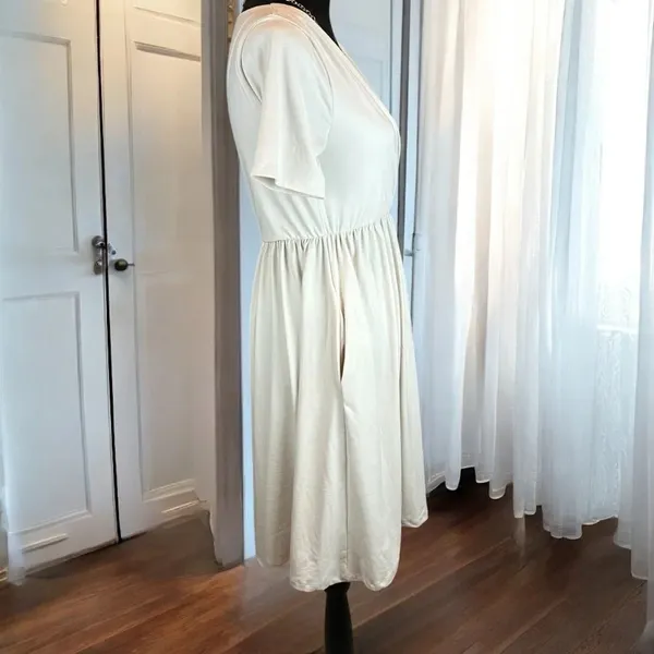 zenana faux wrap dress sand cream fit &‎ flare pockets casual surplice small - Image 5
