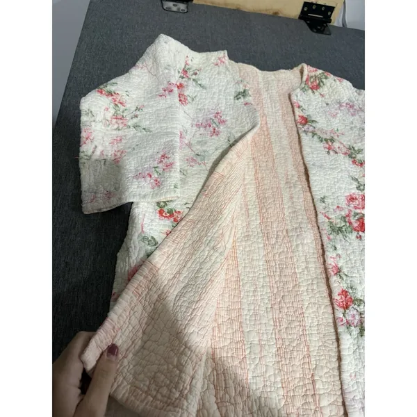Handmade women's Floral Quilted Duster Sweater Sz XS/S Cottage Core Grandma Chic - Image 3