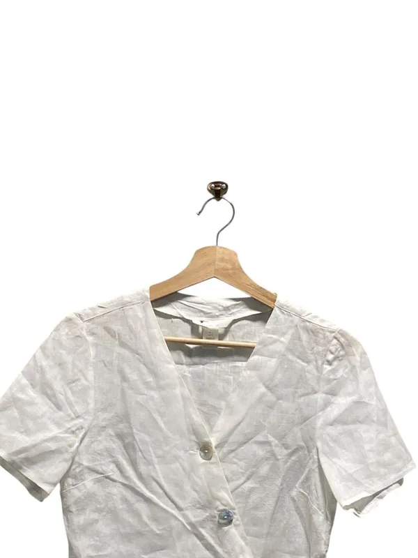H&M Linen Wrap Top White Size 2 Coastal Beach Minimalist Vacation Lightweight - Image 7