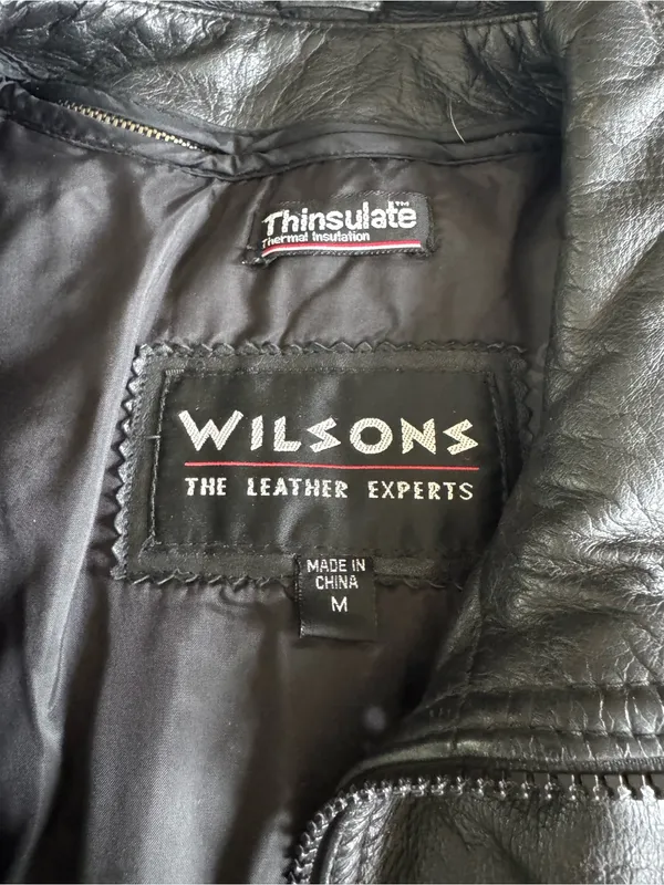 Vintage 80s 90s Wilson’s Leather Black Genuine Leather Bomber Jacket Sz Medium - Image 4