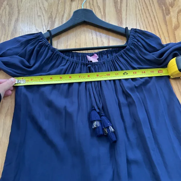 Lilly Pulitzer Sain Off-Shoulder Blouse Short‎ Bell Sleeve Tassel True Navy - Image 8