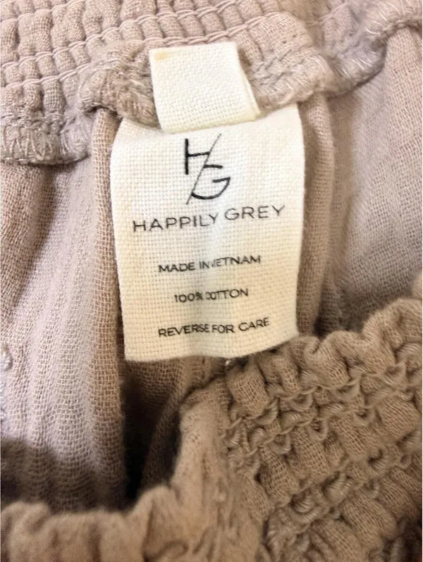 Happily Grey Women’s Medium Beige Cotton Gauze Wide Leg Pants Smocked Waist Boho - Image 5