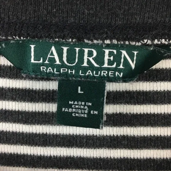 Lauren RL Black & White Striped Leather Elbow Patch Long Sleeve Tee L - Image 8