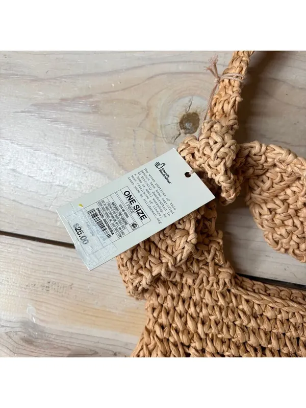 A New Day NWT Women's Straw Woven Tie-Top Shoulder Bag Light Brown Adj Strap - Image 5