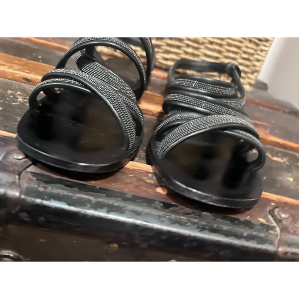 Brunello Cucinelli - Embellished Black Leather sandals Quiet Luxury Old Money - Image 3