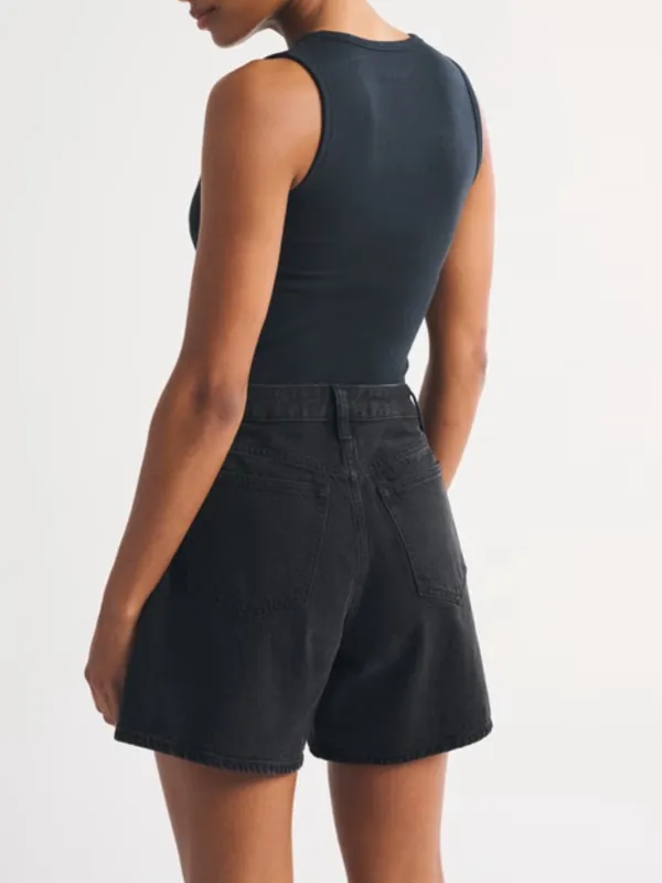 ABERCROMBIE & FITCH NWT Curve Love Mid Rise Loose Short in‎ Black - Image 2