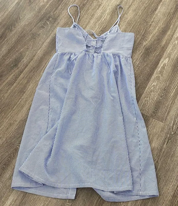 H&M button front midi dress striped blue white coastal sundress 10 large - Image 7