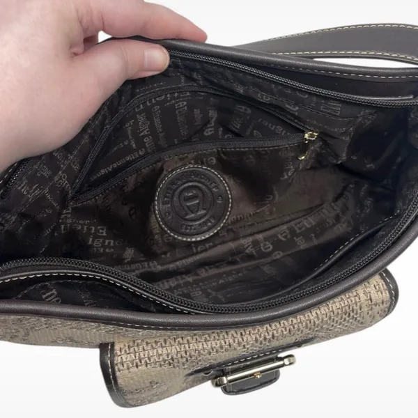 Etienne Aigner All Over Logo Print Shoulder Bag Purse Tan, Brown & Gold Hardware - Image 14