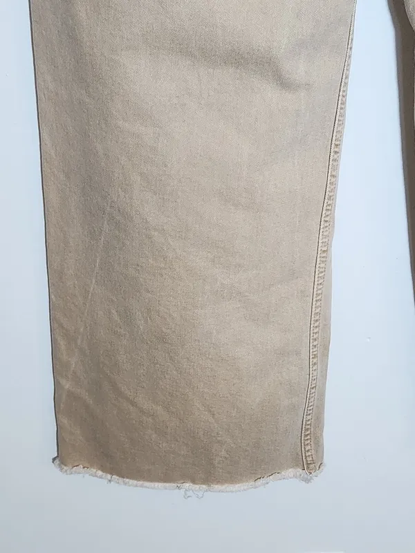 MNG Catherine Distressed Tan Wide Leg Jeans with Cut-Off Hem Size 8 - Image 7