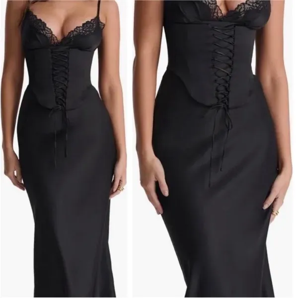 HOUSE OF CB 'Salma' Black Satin Slip Midi‎ Dress size XL - Image 9