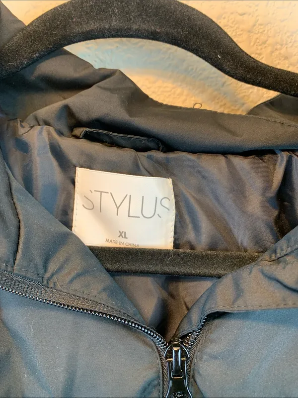 Stylus black rain coat sz XL NWT cinched waist hooded preppy long trench - Image 2