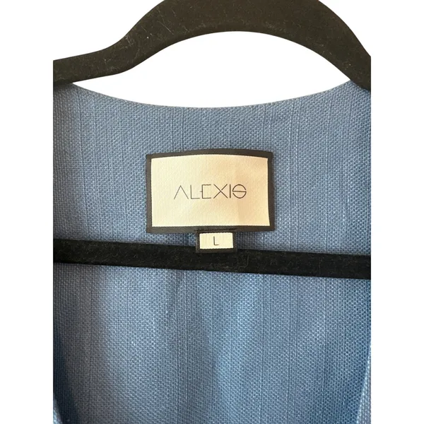 Alexis Jameela Shell Blue Linen Maxi Dress Tie‎ Front Button Size L - Image 5