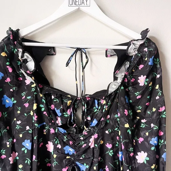 New For Love and Lemons Lexy Black Floral Long Sleeve Dress Size XS - Image 7