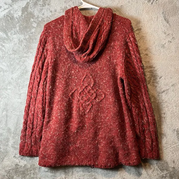 Royal Robbins Chunky Knit Red Marled Wool Blend Cable Knit Zip Up Jacket Size LG - Image 3