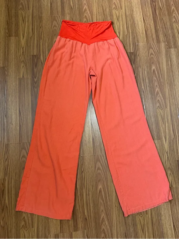 Love Tree Linen Blend Coral Fold Over Wide Leg Pants Medium - Image 2