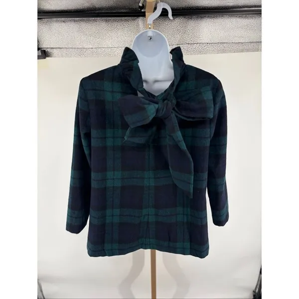 Tuckernuck Blackwatch Plaid Faye Blouse S Top Ruffle Collar Bow Wool Blend - Image 12
